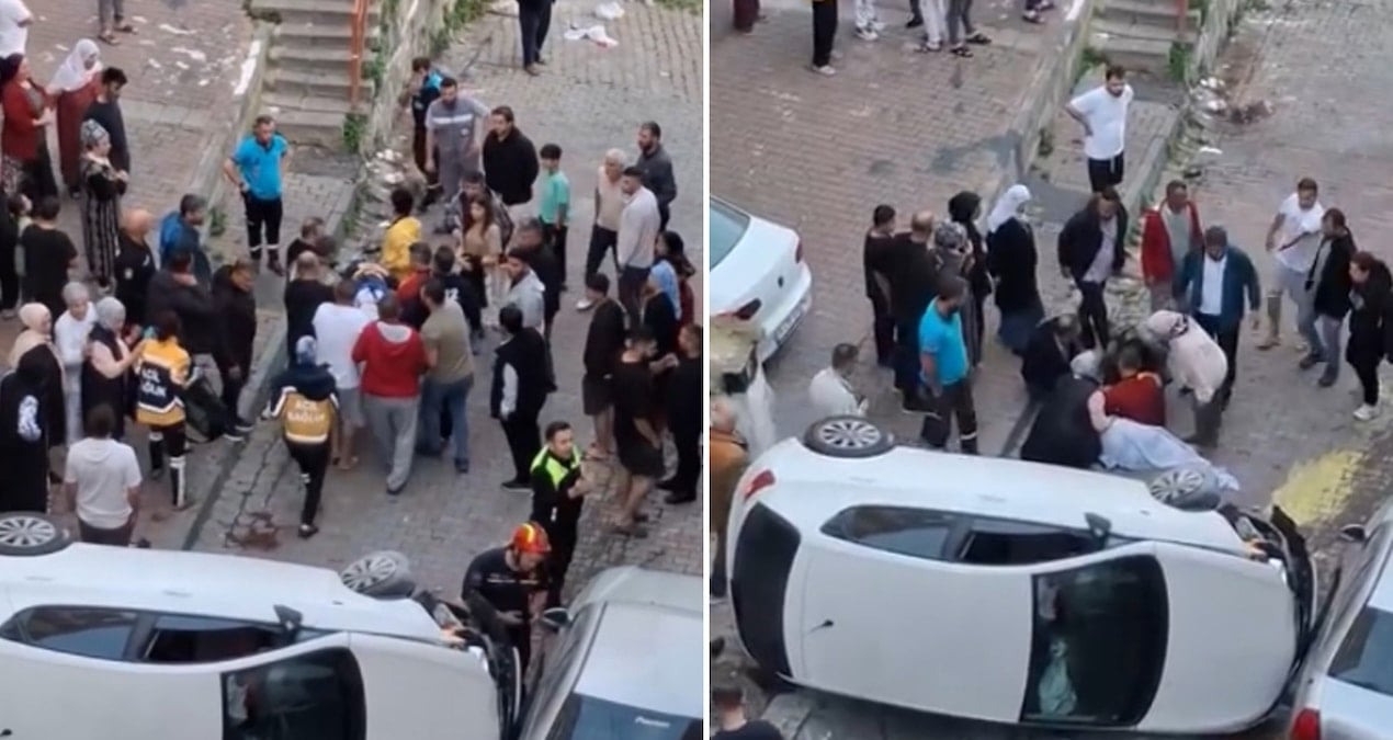 Çocuklarını okula götüren kadın kaza yaptı! Sokak savaş alanına döndü